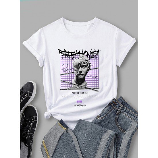 Latest Ladies White Graphic T Shirts