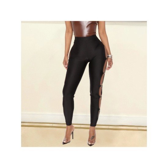 Seductive Black Cut Out Skinny Trousers For Women