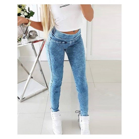  Pure Color Patchwork Denim Jeans For Women