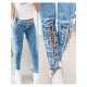  Pure Color Patchwork Denim Jeans For Women