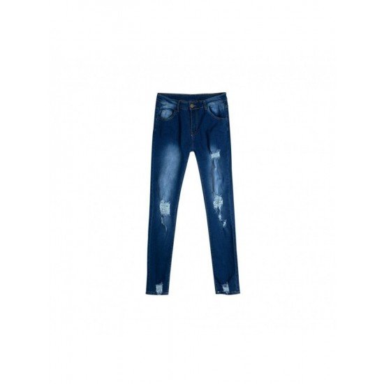 High Waist Blue Ripped Loose Pencil Jeans For Men