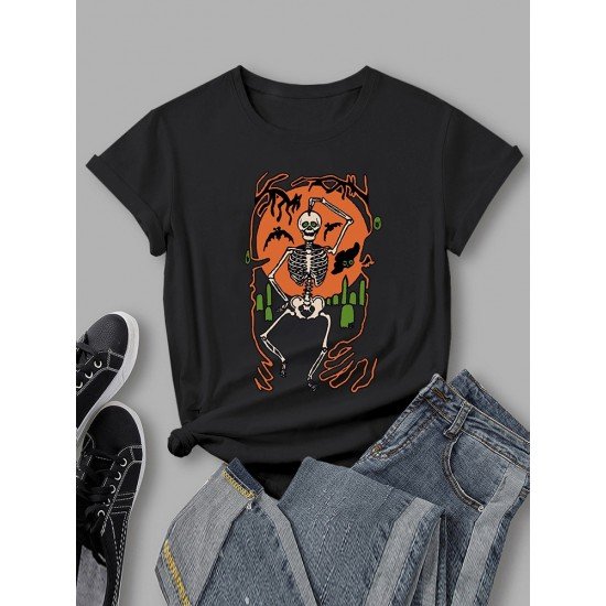 Halloween Skull Graphic Short Sleeve T Shirts