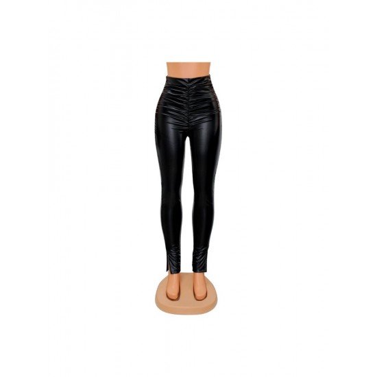  Sexy Tight PU Leather Ruched Women's Pants