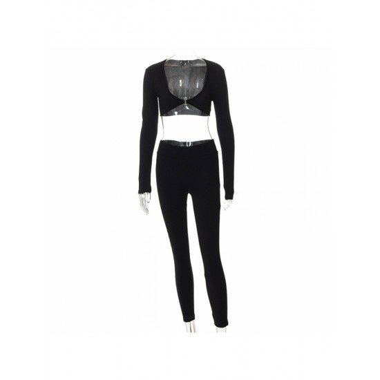 V Neck Matching Cropped Top And Trouser Sets