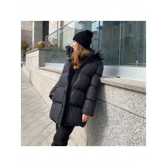 Winter Hooded Collar Black Down Coats