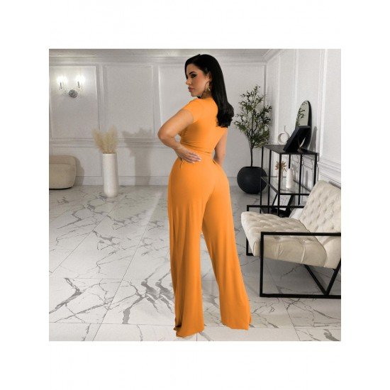  Pure Color Crop Top And Loose Trouser Sets