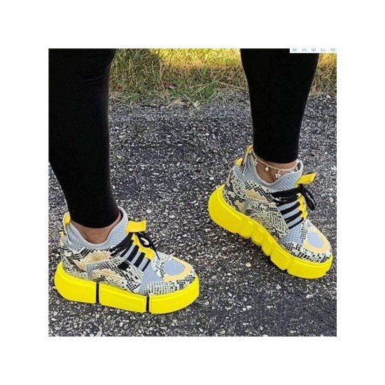 Platform Snake Pattern Color Blocking Sneakers