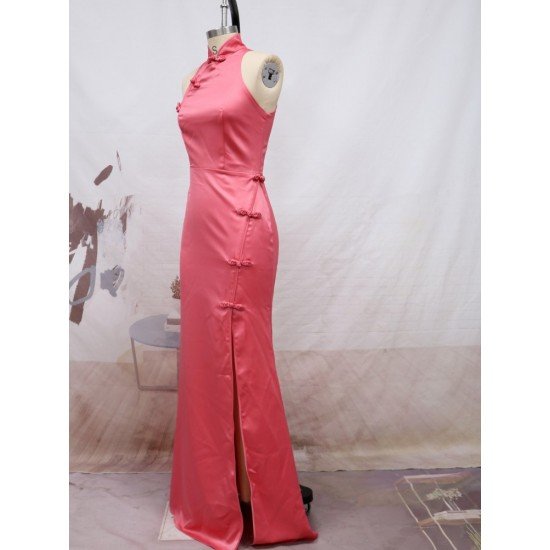  Chinese Pure Color Split Hem Cheongsam Dress