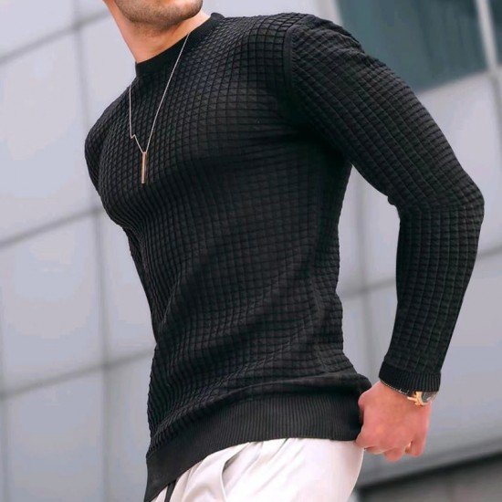  Pure Color Crew Neck Loose Men's Top