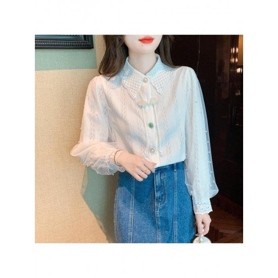  2022 Temperament Pure Color Bead Lace Shirt