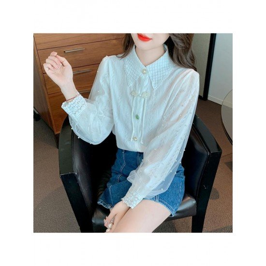  2022 Temperament Pure Color Bead Lace Shirt