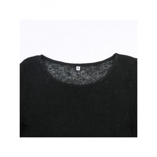  Pure Color See Through Knitting Women's Top