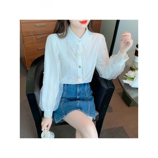  2022 Temperament Pure Color Bead Lace Shirt