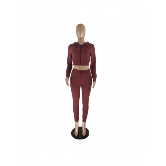  Leisure Pure Color Hooded Women's Two-Piece Set