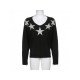 Star Pattern V Neck Black Pullover Sweaters