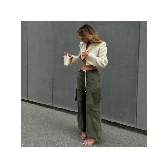 Casual Pure Color Cargo Trousers For Women