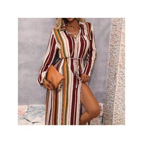 Casual Striped Long Sleeve Shirt Long Coats