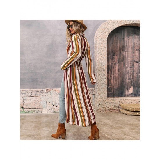 Casual Striped Long Sleeve Shirt Long Coats