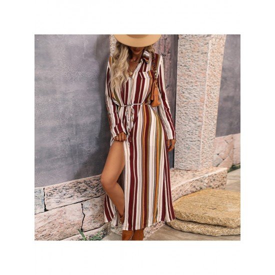 Casual Striped Long Sleeve Shirt Long Coats