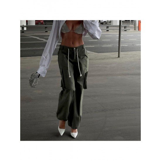 Casual Pure Color Cargo Trousers For Women