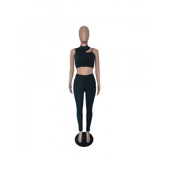 Stylish Mock Neck Matching Cropped Tank And Trouser Sets