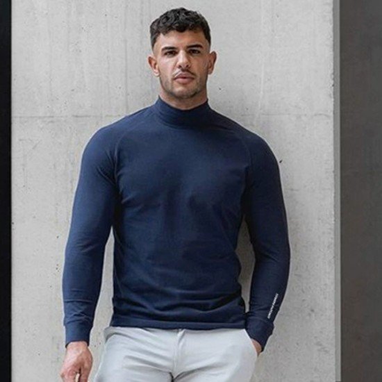  Men's Skinny Round Neck Long Sleeve Top