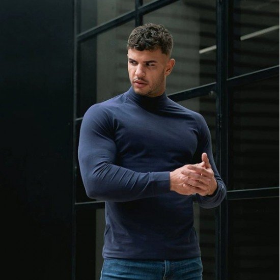  Men's Skinny Round Neck Long Sleeve Top