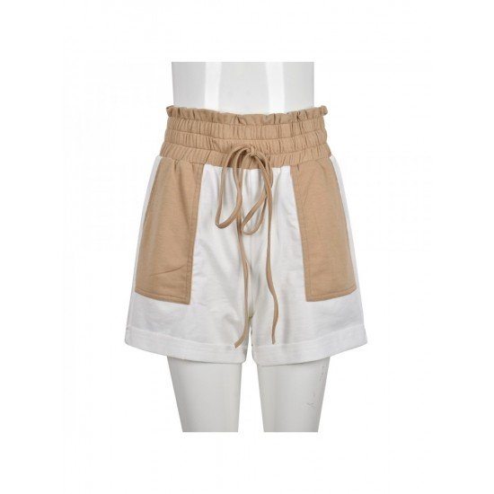 Casual Color Blocking Drawstring Shorts With Pockets