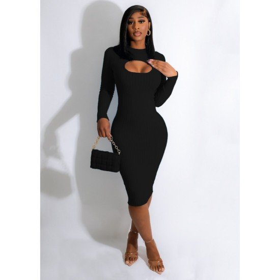 Sexy Black Cut Out Long Sleeve Dresses