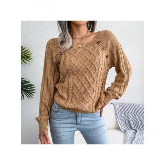  Pure Color Crew Neck Women's Casual Sweater