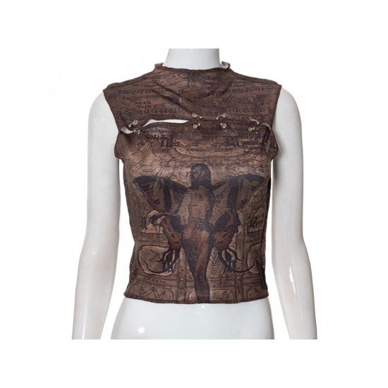  New 2022 Round Neck Printing Patchwork Crop Vest