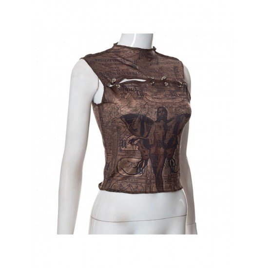  New 2022 Round Neck Printing Patchwork Crop Vest