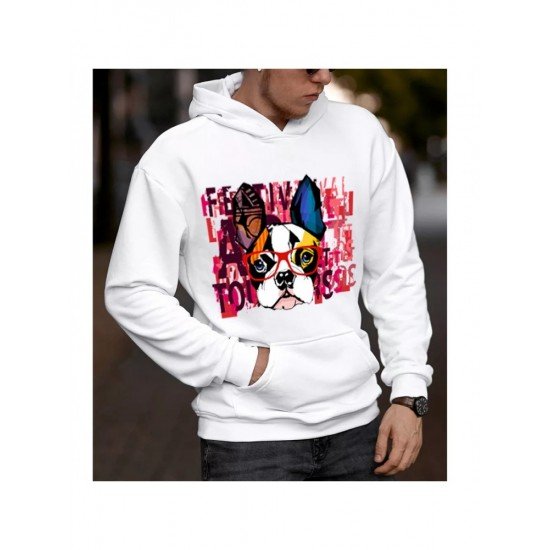  Men's Casual Loose Printed Long Sleeve Hoodie