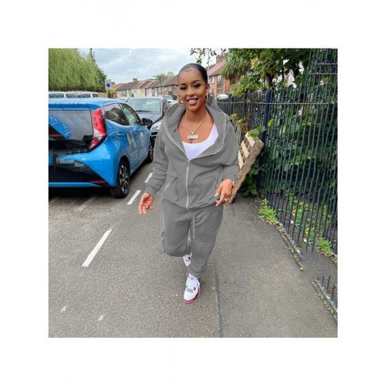 Casual Solid Hoodies Top An Trouser Workout Sets