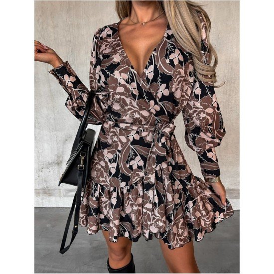  V-Neck Printing Women's Long Sleeve Dress