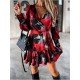  V-Neck Printing Women's Long Sleeve Dress