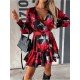  V-Neck Printing Women's Long Sleeve Dress