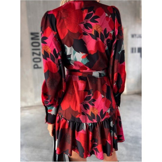  V-Neck Printing Women's Long Sleeve Dress