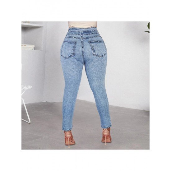  Fashion Heart Printed Ripped Women's Denim Jeans