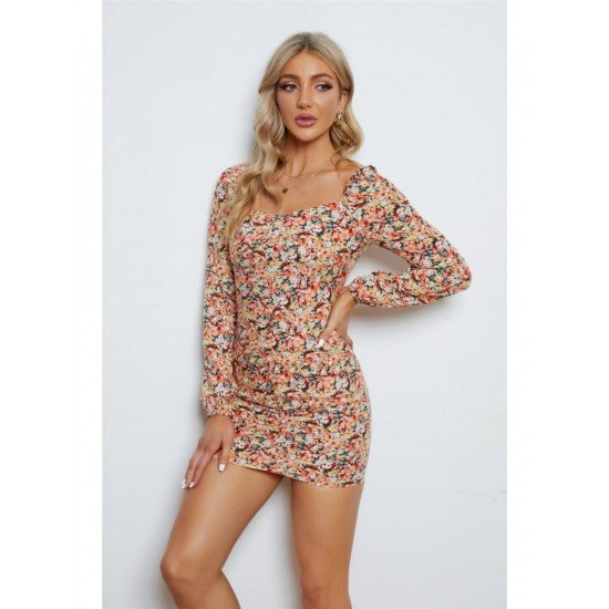 Vintage Backless Puff Sleeve Floral Short Dress