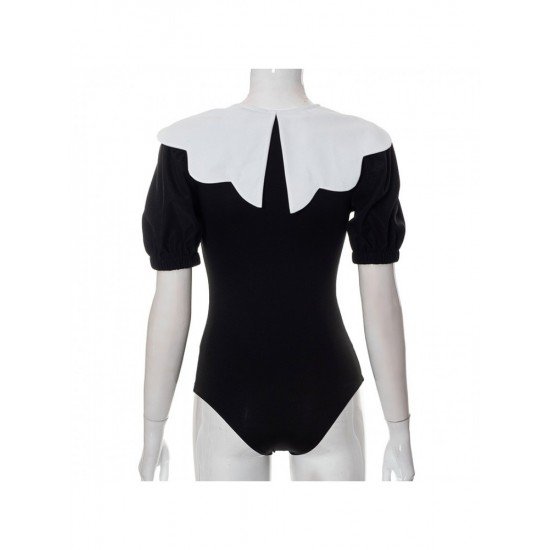 Stylish Black Puff Sleeve Short Sleeve Bodysuits