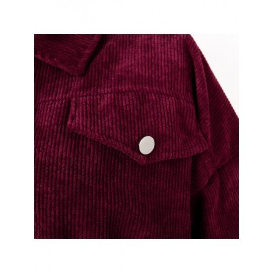  Lantern Sleeve Corduroy Pure Color Short Coats