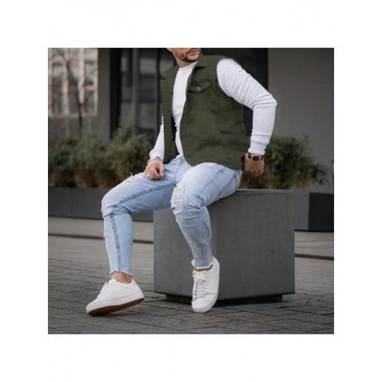  Men's Casual Pure Color Raw Edge Button Vest