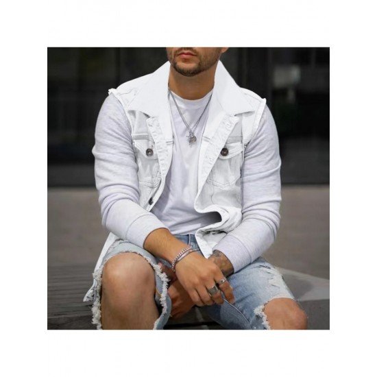  Men's Casual Pure Color Raw Edge Button Vest