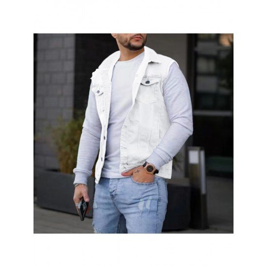  Men's Casual Pure Color Raw Edge Button Vest