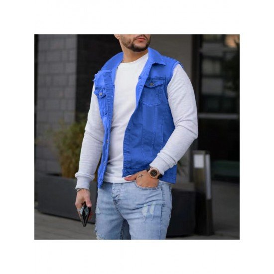  Men's Casual Pure Color Raw Edge Button Vest