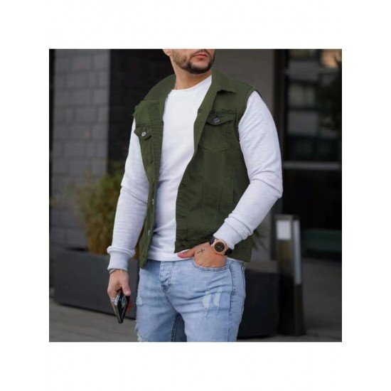  Men's Casual Pure Color Raw Edge Button Vest