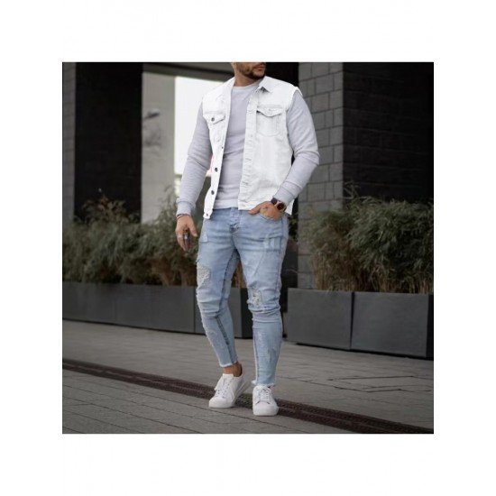  Men's Casual Pure Color Raw Edge Button Vest