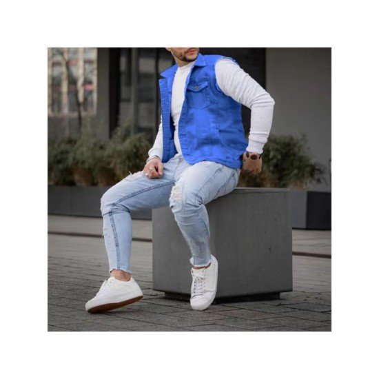  Men's Casual Pure Color Raw Edge Button Vest