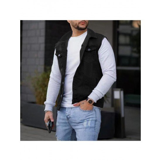  Men's Casual Pure Color Raw Edge Button Vest